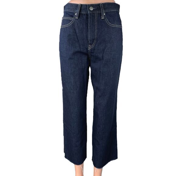 Uniqlo Women's Blue Dark Wash Straight Leg High Waist Denim Jeans Pants Size 24 - Picture 1 of 5